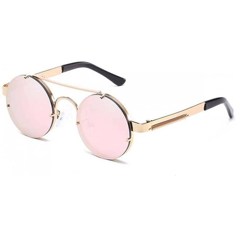 Oval Retro Gothic SteamPunk Sunglasses Round Metal Frame Flat or Mirrored Lens Men Women - Pink Color - CM11RO6XCW3 $30.98