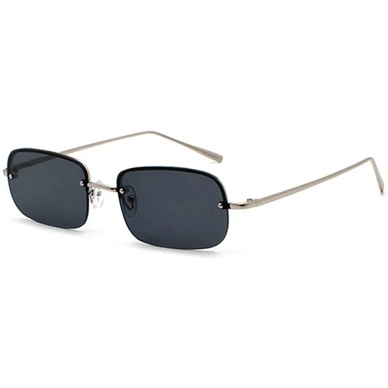 Rectangular New fashion trend ocean film unisex small frame rectangular metal half frame sunglasses - Black - CQ18TE58LY4 $15.34