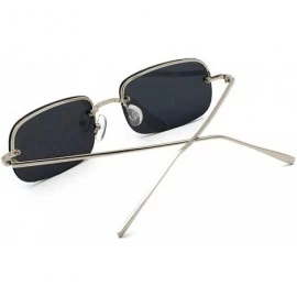 Rectangular New fashion trend ocean film unisex small frame rectangular metal half frame sunglasses - Black - CQ18TE58LY4 $15.34