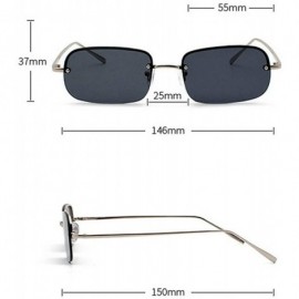 Rectangular New fashion trend ocean film unisex small frame rectangular metal half frame sunglasses - Black - CQ18TE58LY4 $15.34