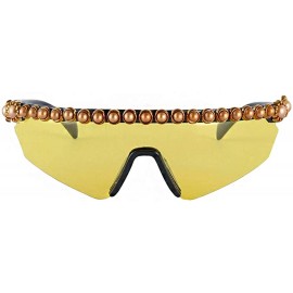 Shield Rhinestone Oversize Shield Visor Sunglasses Flat Top Mirrored Mono Lens - Yellow - CG1939RKCHW $15.92