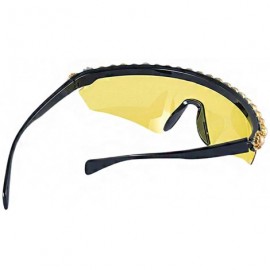 Shield Rhinestone Oversize Shield Visor Sunglasses Flat Top Mirrored Mono Lens - Yellow - CG1939RKCHW $15.92