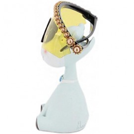 Shield Rhinestone Oversize Shield Visor Sunglasses Flat Top Mirrored Mono Lens - Yellow - CG1939RKCHW $15.92