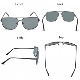 Round Classic Rectangle Aviator Sunglasses Polarized 100% UV protection - Gunmetal Frame Grey Lens - C8128EAWHXL $15.79