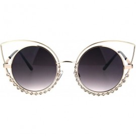 Cat Eye Womens Sparkling Rhinestone Tear Lash Metal Rim Round Cat Eye Sunglasses - Gold Smoke - C417YSMNGL7 $11.67