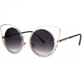 Cat Eye Womens Sparkling Rhinestone Tear Lash Metal Rim Round Cat Eye Sunglasses - Gold Smoke - C417YSMNGL7 $11.67