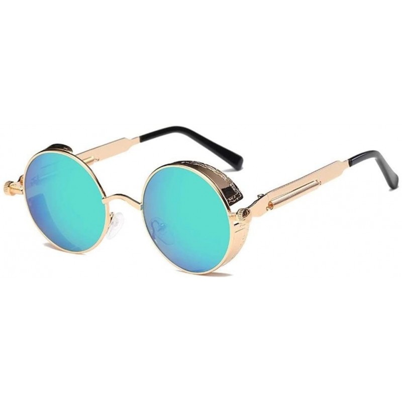 Round Metal Round Steampunk Sunglasses Men Women Fashion Glasses Retro Frame Vintage Sunglasses UV400 (Color 5) - 5 - CY199EL...