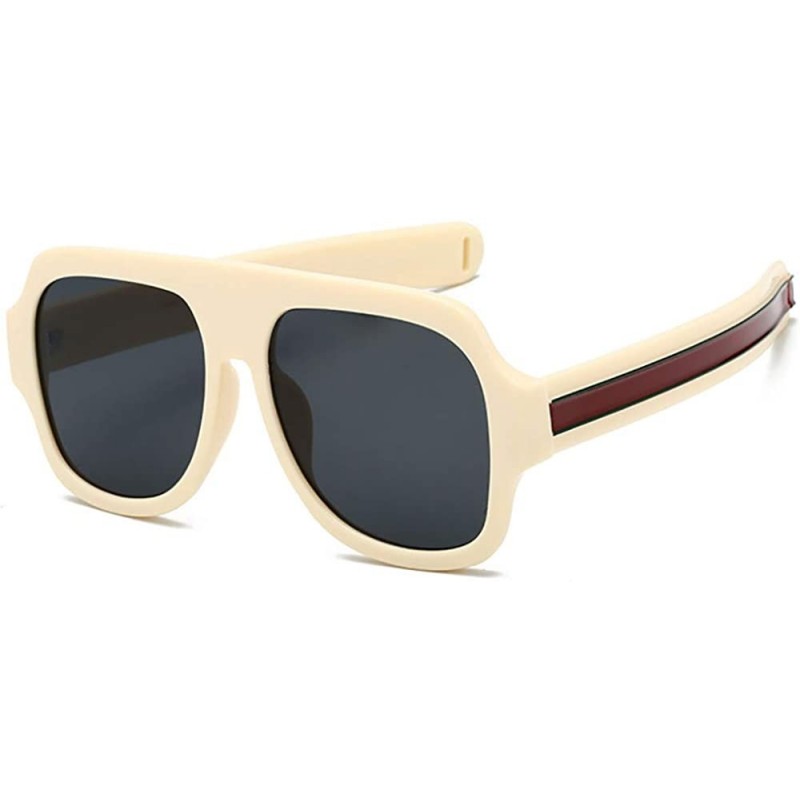 Square Premium Super Oversized Sunglasses Women Men Flat Top Square Frame Shades - Beige - CG18L2XQGNZ $15.34