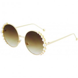 Round Fashion Round Pearl Decor Metal Frame Women's Sunglasses UV Protection - Blue - Brown - Black - Purple - CE18TMT67T6 $3...