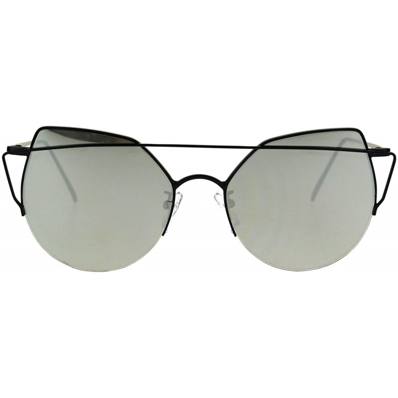 Butterfly Womens Flat Lens Cross Bar Metal Wire Round Half Rim Cat Eye Sunglasses - Black Mirror - C6184QNDT98 $14.82