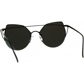 Butterfly Womens Flat Lens Cross Bar Metal Wire Round Half Rim Cat Eye Sunglasses - Black Mirror - C6184QNDT98 $14.82