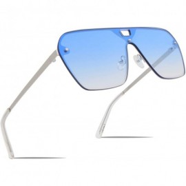 Round Rimless Mirrored Sunglasses Oversized One Piece Frameless Eyeglasses Men Women FW1019 - C1-blue - CJ18L75AK64 $10.98