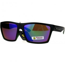 Rectangular Biohazard Mens Color Mirror Sport Black Horn Rim Sunglasses - Teal - CK186H66DWW $11.35