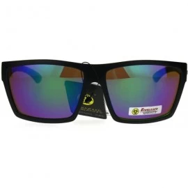 Rectangular Biohazard Mens Color Mirror Sport Black Horn Rim Sunglasses - Teal - CK186H66DWW $11.35