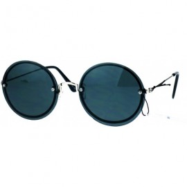 Round Womens Oceanic Lens Rimless Round Hippie Groovy Sunglasses - Black - CZ17YQ6TRGO $12.18