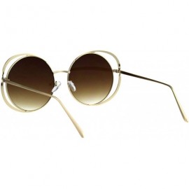 Round Womens Oversized Round Sunglasses Twist Metal Double Frame UV 400 - Gold (Brown) - CY18KDGL9TO $8.52