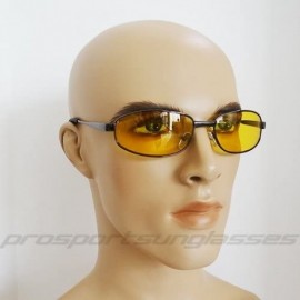 Oval YELLOW Lens Sun Glasses for Night Driving Anti Glare - Gunmetal - CP12EXJTNUN $8.85