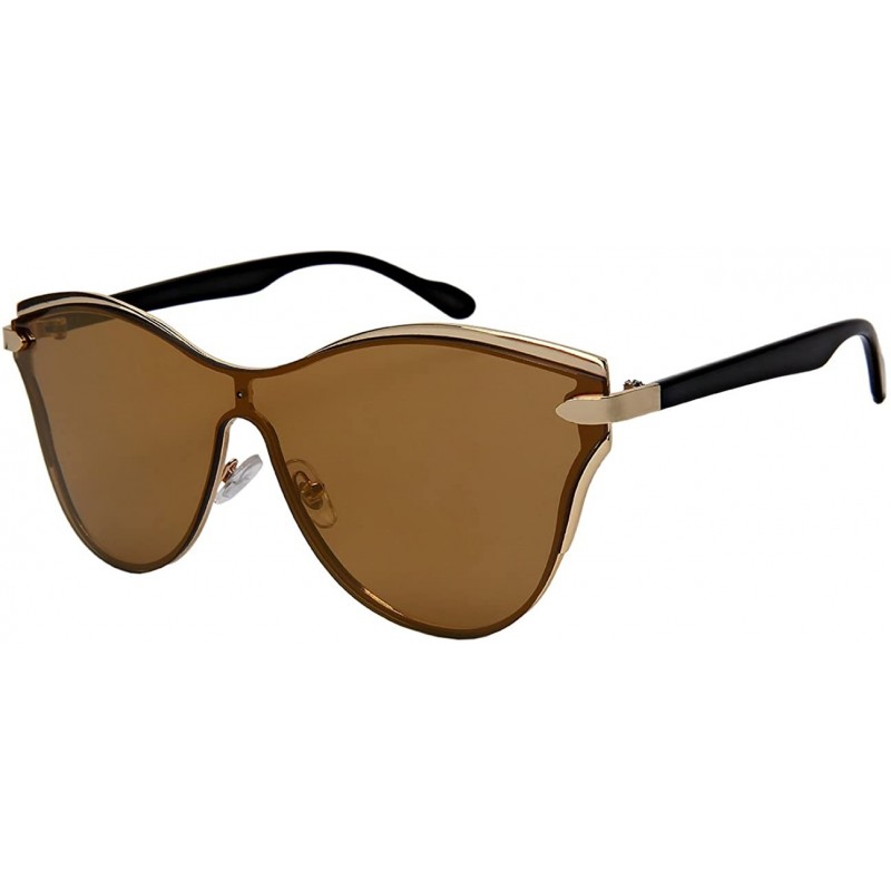 Oval High Fashion Oversized Cateye Sunglasses w/One Piece Flat Lens 55685 - Gold - CC1847EYMLA $10.79