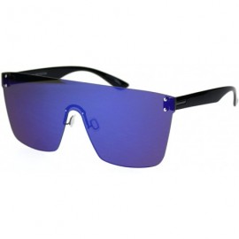 Rimless Oversize Panel Shield Robotic Flat Top Retro Sunglasses - Black Blue Mirror - CJ18RZ58RU3 $14.76