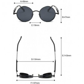 Oversized Men Women Retro Vintage Glasses Steampunk Round Metal UV400 Eyewear Sunglasses Anti Uv Sunglass Silver + Black - CD...