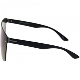 Rimless Oversize Panel Shield Robotic Flat Top Retro Sunglasses - Black Blue Mirror - CJ18RZ58RU3 $14.76