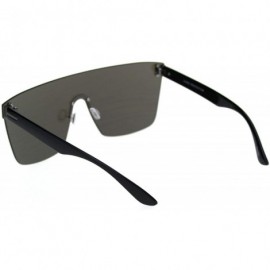 Rimless Oversize Panel Shield Robotic Flat Top Retro Sunglasses - Black Blue Mirror - CJ18RZ58RU3 $14.76