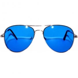 Aviator Classic Aviator Colored Lens Sunglasses Colorful Metal Frame - Blue_lens_gold_frame - CE184TG0CWR $10.06