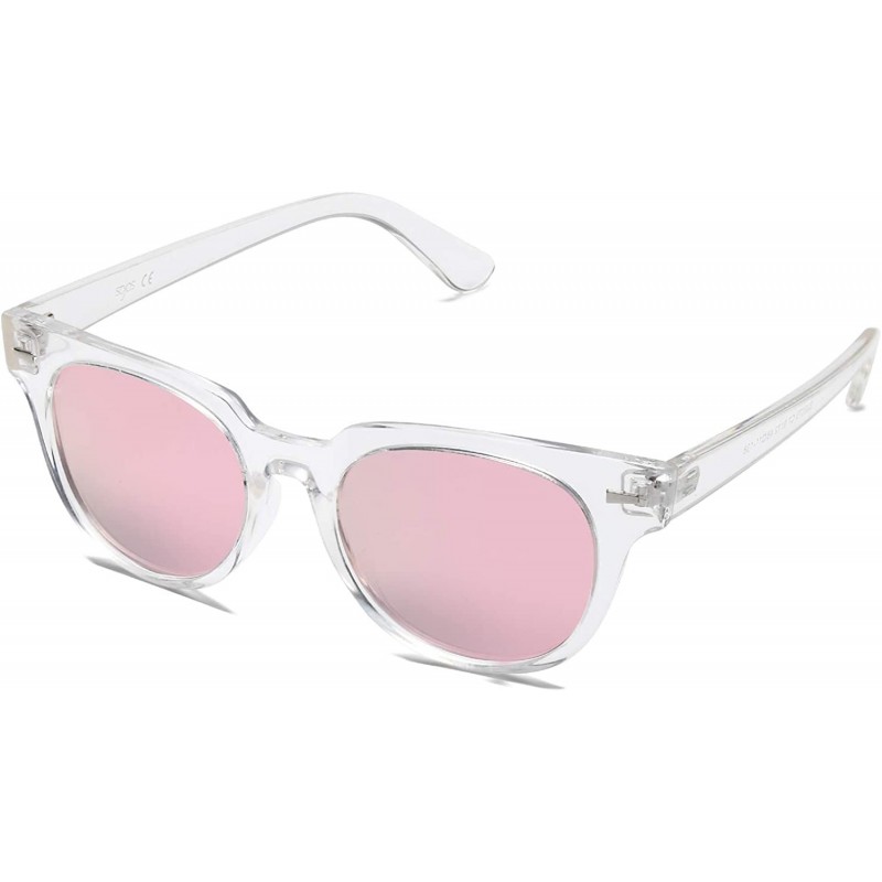 Round Square Polarized Sunglasses for Men and Women MEMORIES SJ2075 - C7 Transparent Frame/Pink Mirrored Lens - CU18Z9D0W0N $...