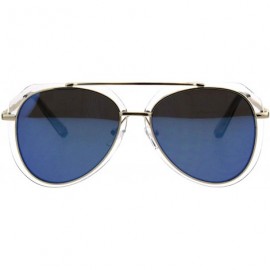 Aviator Womens Aviator Sunglasses Clear Outline Double Frame UV 400 - Gold (Blue Mirror) - CG18KDGSGGW $9.74