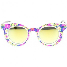 Cat Eye Pop Color Bahama Floral Palm Print Thick Horn Rim Cat Eye Sunglasses - Purple Black - CO11YPQX1GH $7.82