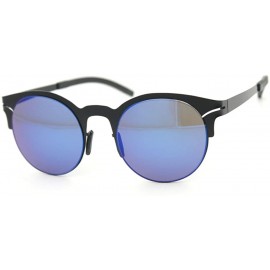 Round Half Frame Sunglasses Metal Frame Round Color Film Lens - Black/Blue - CU11ZIRHL31 $17.31