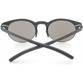 Round Half Frame Sunglasses Metal Frame Round Color Film Lens - Black/Blue - CU11ZIRHL31 $17.31