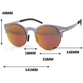 Round Half Frame Sunglasses Metal Frame Round Color Film Lens - Black/Blue - CU11ZIRHL31 $17.31