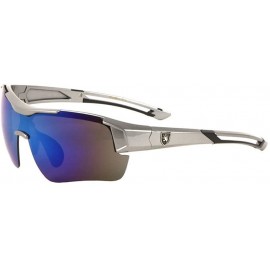 Shield Semi Rimless Wrap Around Sunglasses - Grey & Black Frame - C018EW39SLW $12.21