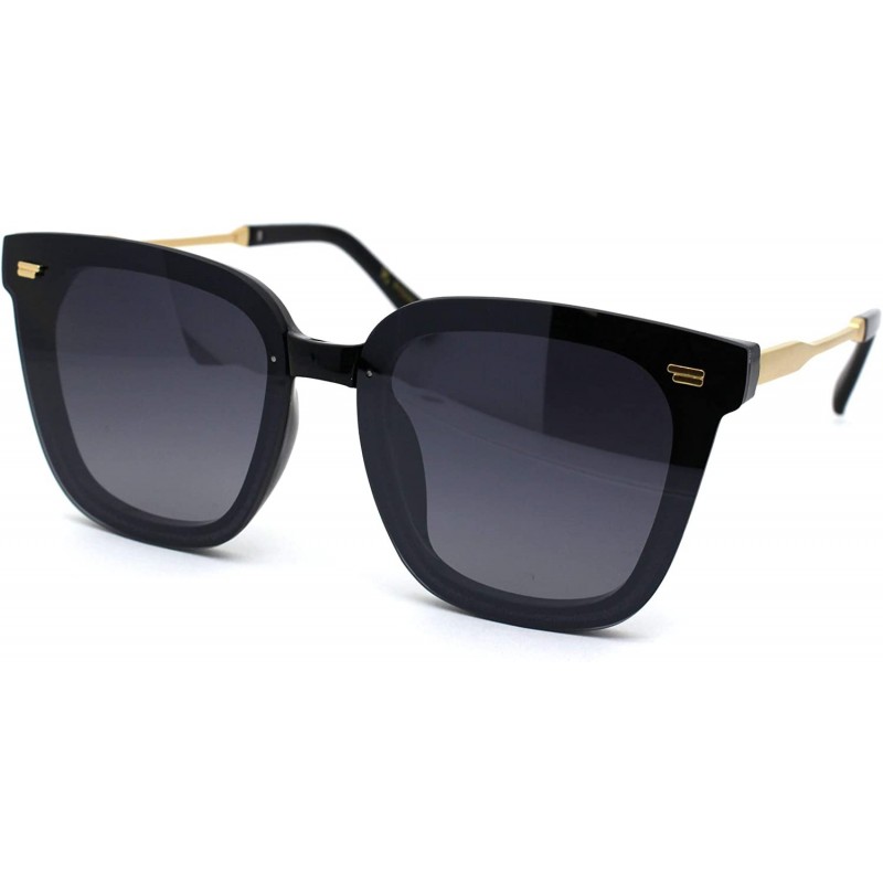 Rectangular Womens Panel Lens Boyfriend Horn Rim Chic Sunglasses - Black Gold Smoke - CS18WS3K7E7 $13.00