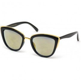 Wayfarer Womens Cat Eye Mirrored Reflective Lenses Oversized Cateyes Sunglasses - Black/Mirror Gold - CB120FOIVX5 $21.41