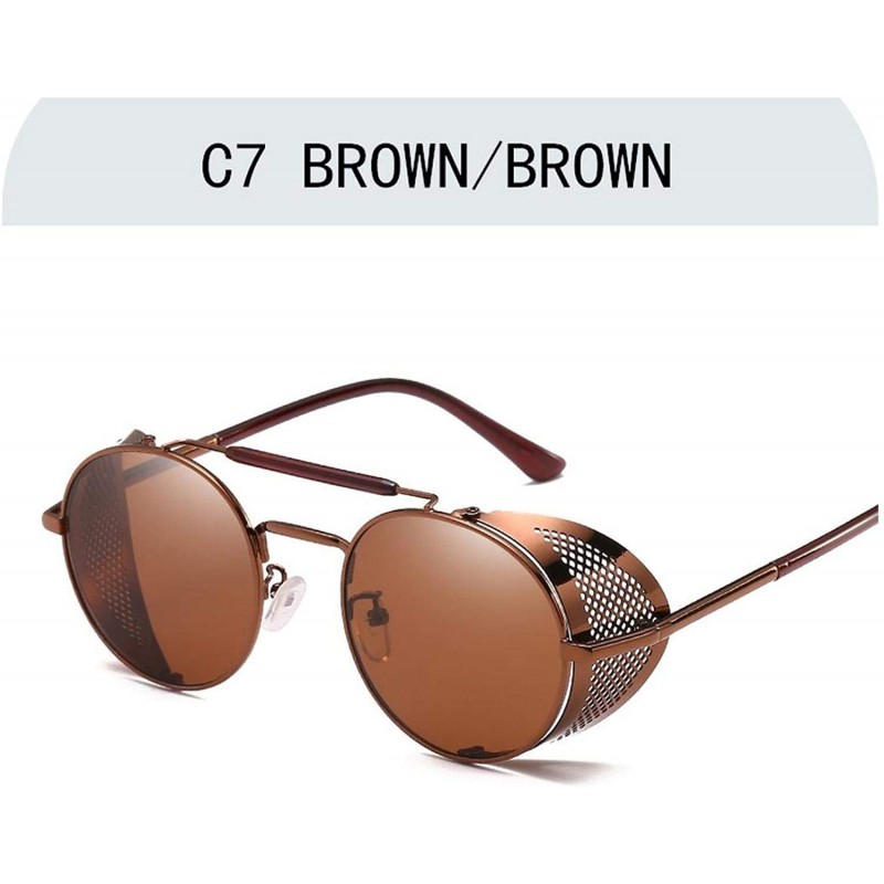 Goggle Steampunk Goggles Retro Sunglasses Men Punk Round Women Sun Glasses UV400 Oculos De Sol - Brown Brown - CC197Y6W7R5 $2...