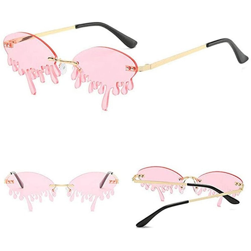 Rimless 2020 Rimless Sunglasses Women fashion Unique Tears Shape Steampunk Sunglasses with Glasses Case - Pink - CB1903CRUL9 ...