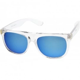 Aviator Modern Super Flat-Top Wide Temple Horn Rimmed Sunglasses 55mm - Shiny Clear / Blue Mirror - C112MY1V47T $9.19