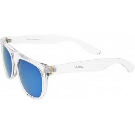 Aviator Modern Super Flat-Top Wide Temple Horn Rimmed Sunglasses 55mm - Shiny Clear / Blue Mirror - C112MY1V47T $9.19