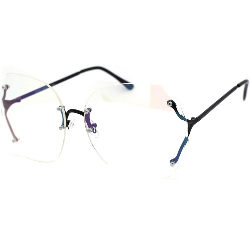 Butterfly Womens Designer Rimless Butterfly Large Clear Lens Eye Glasses - Black - CK185KMH756 $11.78