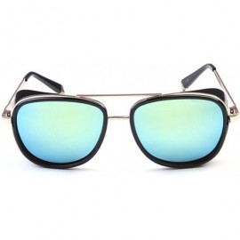 Round IRON MAN TONY Retro Sunglass Windshield Double Beam Square Metal Frame Glass - C4 - C418GMOSWSZ $14.83