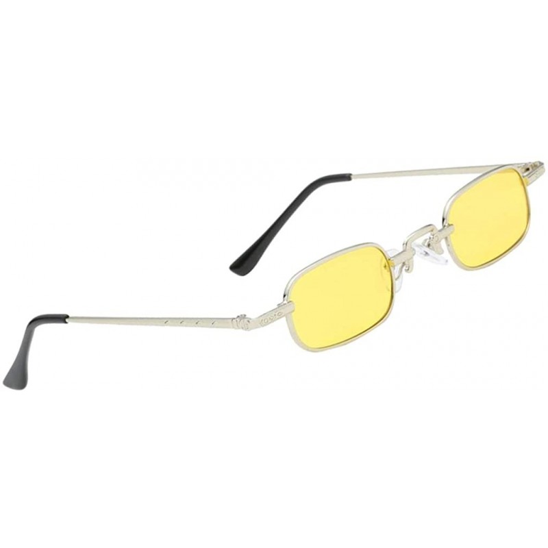 Square Vintage Small Square Punk Sunglass Metal Rectangle Sunglass - Silver Frame Yellow Lens - C318ADMZE72 $11.28