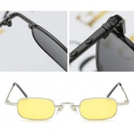 Square Vintage Small Square Punk Sunglass Metal Rectangle Sunglass - Silver Frame Yellow Lens - C318ADMZE72 $11.28