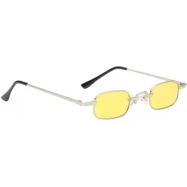 Square Vintage Small Square Punk Sunglass Metal Rectangle Sunglass - Silver Frame Yellow Lens - C318ADMZE72 $11.28