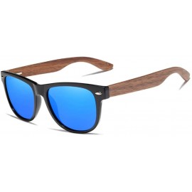 Rimless Black Walnut Sunglasses Wood Polarized Sunglasses Men UV Protection Eyewear with Wood Box - Sky Blue Walnut Wood - C8...