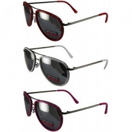 Aviator 3 Pairs Swag Aviator B Fashion Sunglasses Red White Pink Frame Flash Mirror Lens - CW18Z6R4EHK $46.59