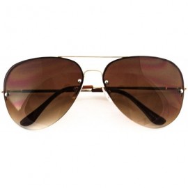 Oversized Gradient Oceanic Lens Oversized Rimless Metal Frame Unisex Aviator Sunglasses - Gold Frame/Brown Lens - CN17AAAHUT5...