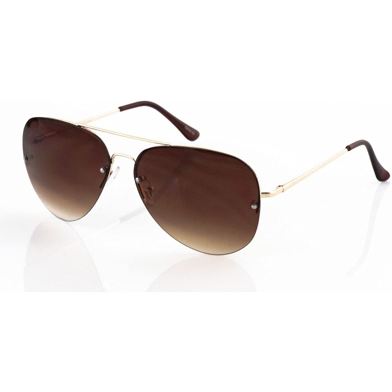 Gradient Oceanic Lens Oversized Rimless Metal Frame Unisex Aviator Sunglasses Gold Framebrown 