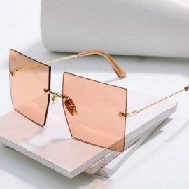 Square 2020 Fashion Oversized Square Sunglasses Women Sexy Red Brown Tinted Color Lens Big Rimless Sun Glasses UV400 - C9190H...